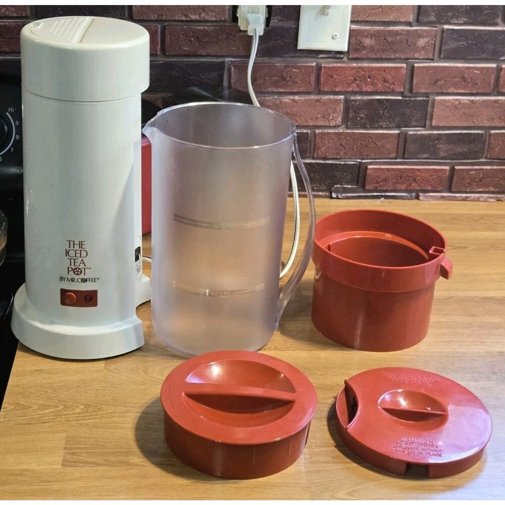 The Iced Tea Pot By Mr Coffee TM1.1 Red 2 Quart Brewer Base With Pitcher & Lids